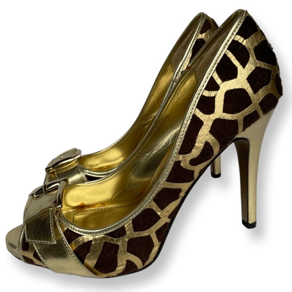 Anne Michelle Gold Giraffe open toe Heels BNWB SZ 8.5